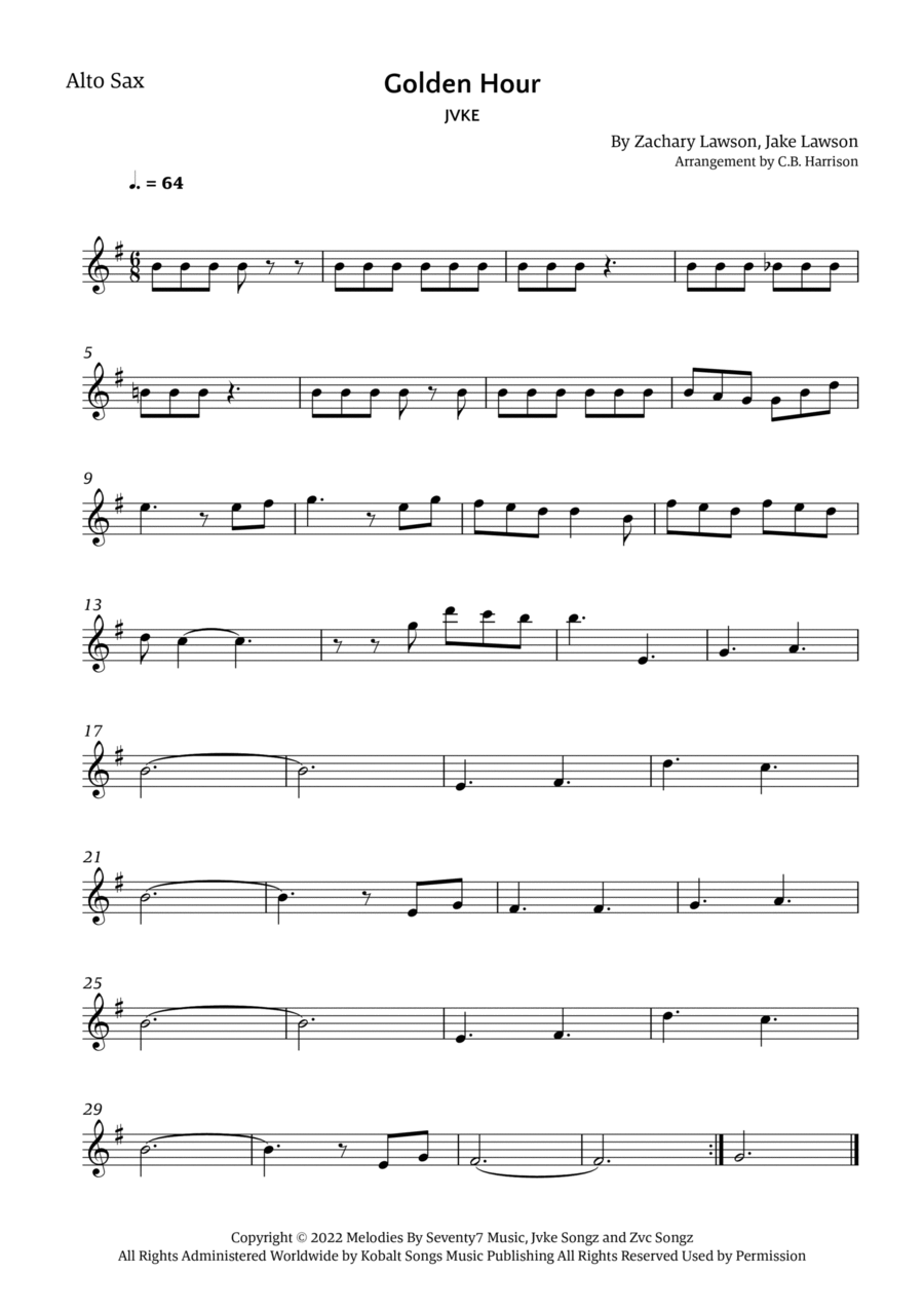 Golden Hour Golden Hour Alto Saxophone scores gallery preview page 1
