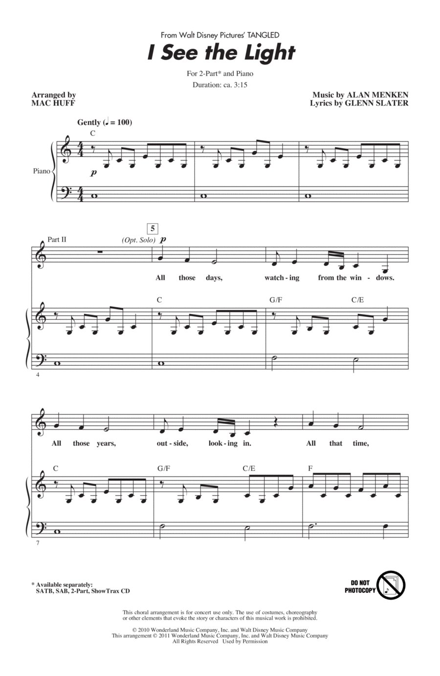 I See The Light (from Tangled) (arr. Mac Huff) 2-Part scores gallery preview page 1