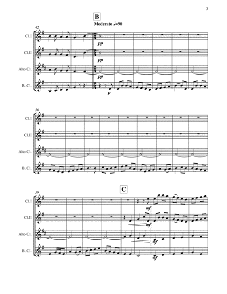 Christmas Day-Gustav Holst-CLARINET CHOIR QUARTET (2 B Flat Clarinets; Alto Clarinet and Bass Clarin Clarinet Quartet scores gallery preview page 6