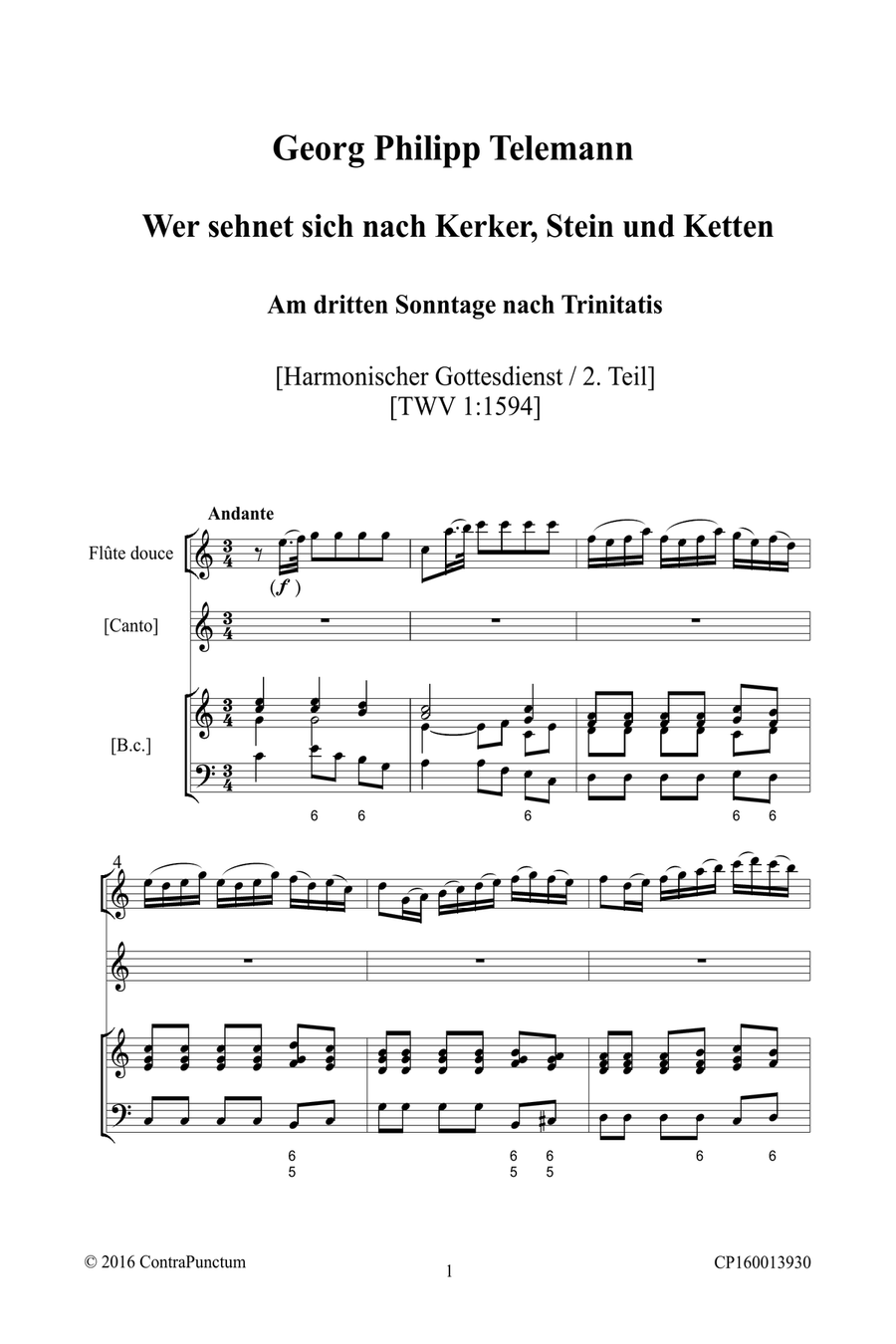 Harmonischer Gottesdienst TWV 1:1594 Wer sehnet sich nach Kerker, Stein und Ketten Recorder scores gallery preview page 5