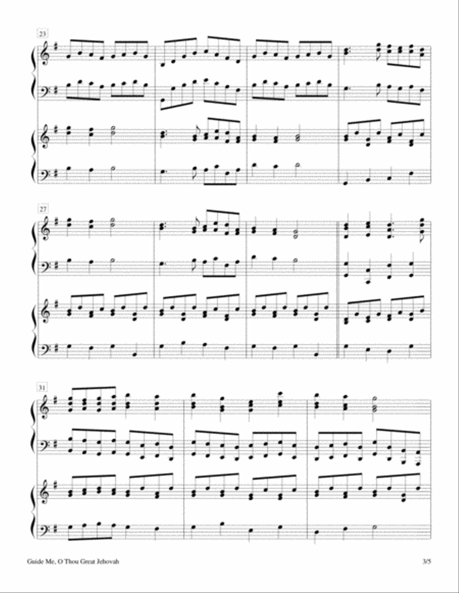 Guide Me, O Thou Great Jehovah (2 Pianos, 4 Hands Duet) 2 Pianos, 4-Hands scores gallery preview page 3