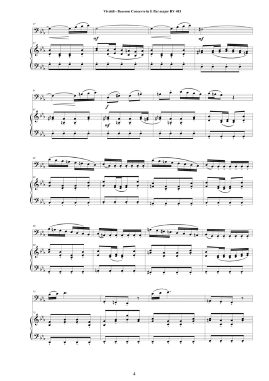 Vivaldi - Bassoon Concerto in E flat major RV 483 for Bassoon and Cembalo (or Piano) Bassoon Solo scores gallery preview page 4