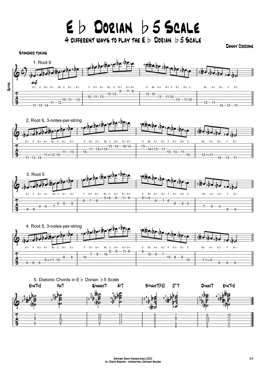 Eb Dorian b5 Scale (4 Ways to Play) Electric Guitar scores gallery preview page 1