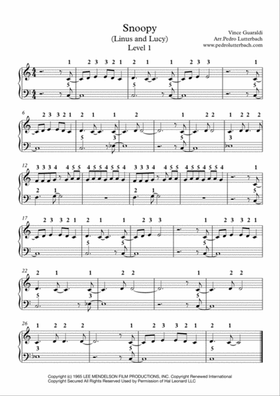 Linus And Lucy Easy Piano scores gallery preview page 1