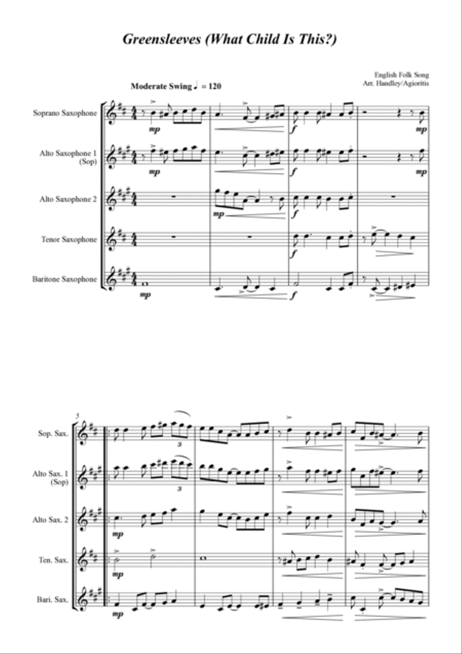 Greensleeves (What Child Is This?) - Jazz Arrangement for Saxophone Quartet Saxophone Quartet scores gallery preview page 4