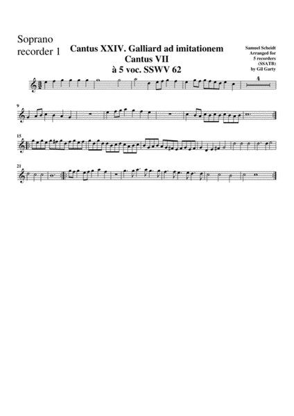 Galliard ad imitationem Cantus VII SSWV 62 (arrangement for 5 recorders)
