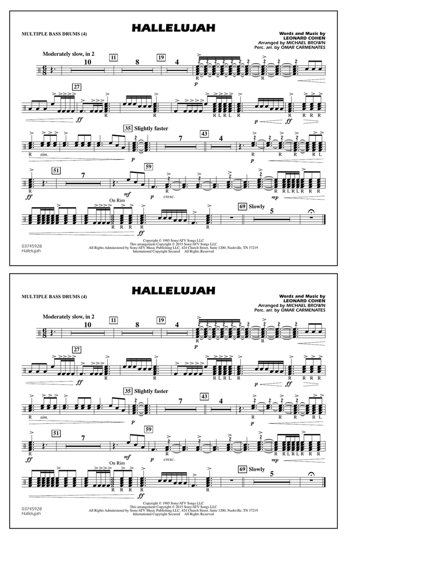 Hallelujah - Multiple Bass Drums Marching Band scores gallery preview page 1