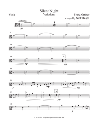 Book cover for Silent Night - Variations (full orchestra) Viola part