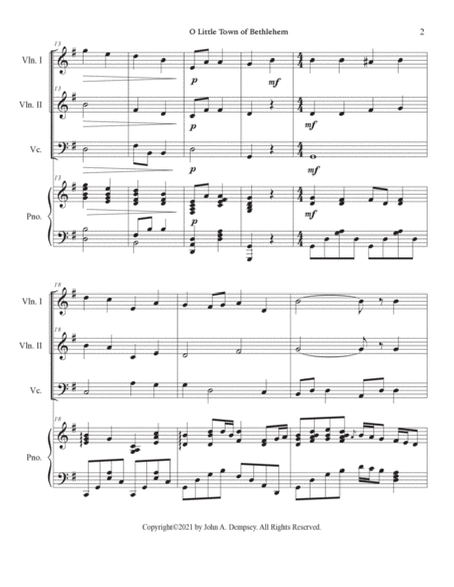 O Little Town of Bethlehem (Piano Quartet): Two Violins, Cello and Piano image number null