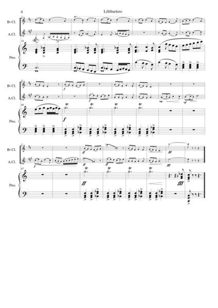 Lilliburlero for clarinet, alto clarinet and piano image number null
