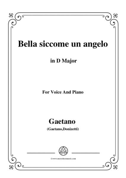 Donizetti-Bella siccome un angelo in D Major, for Voice and Piano image number null