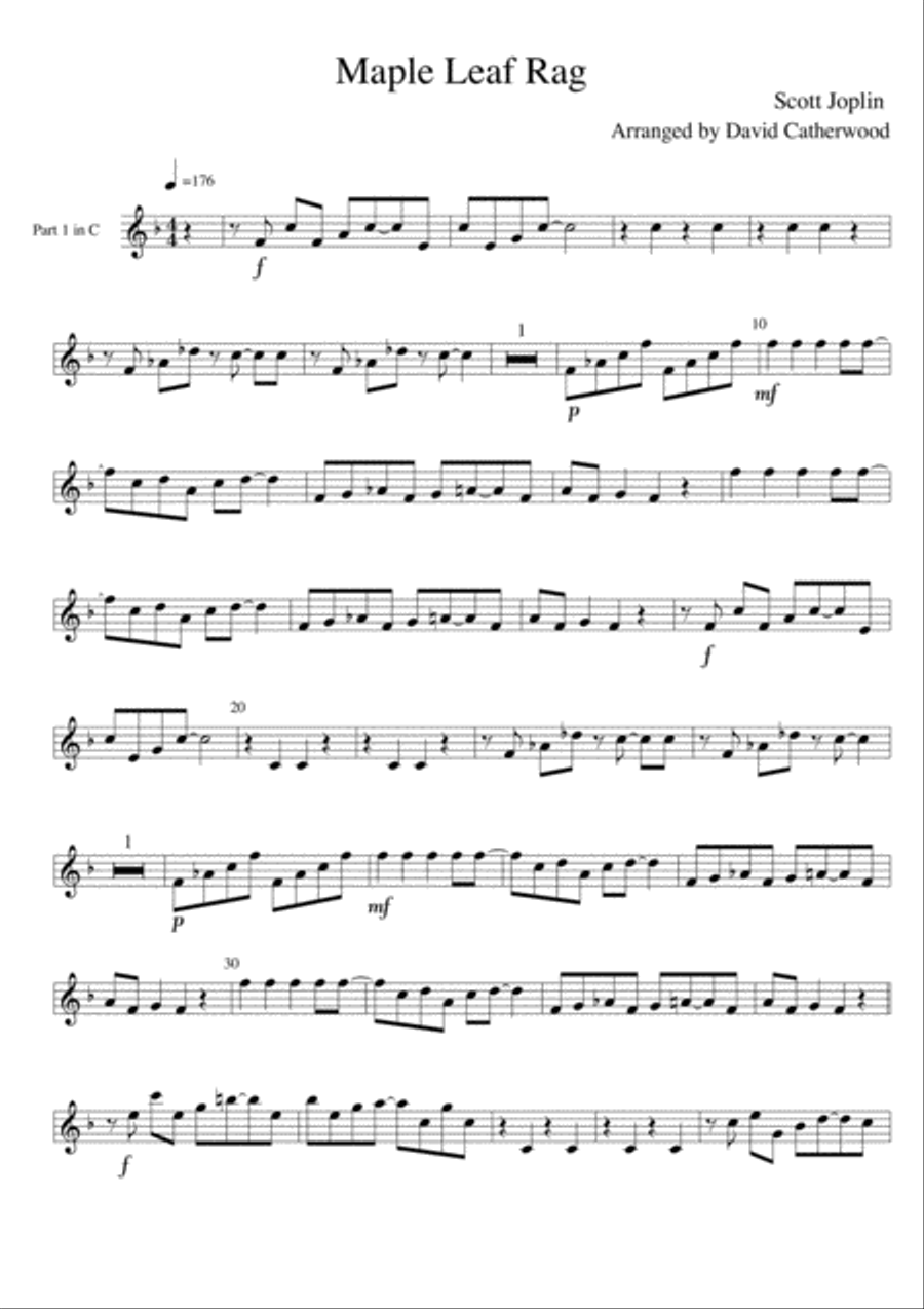 Maple leaf Rag by Scott Joplin arranged for flexible ensemble by David Catherwood Concert Band scores gallery preview page 1