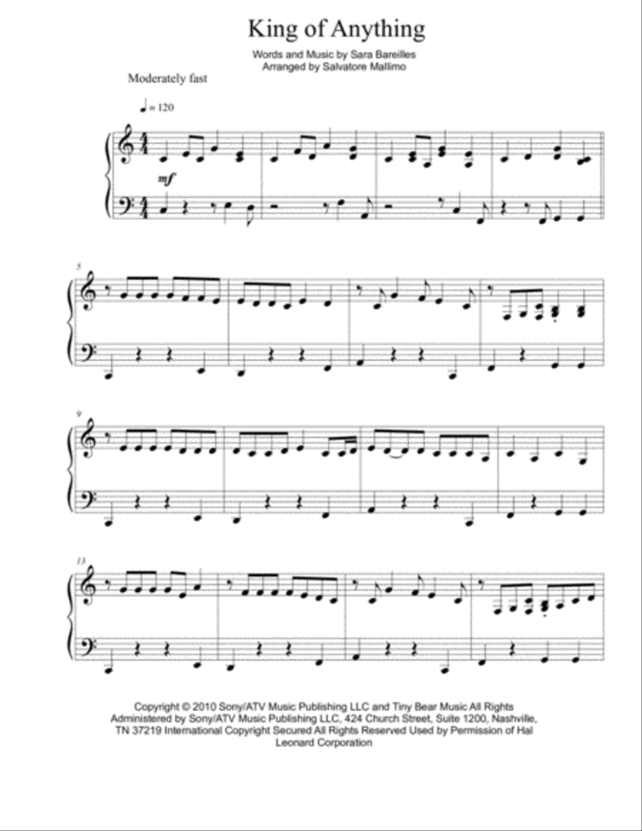 King Of Anything Easy Piano scores gallery preview page 1