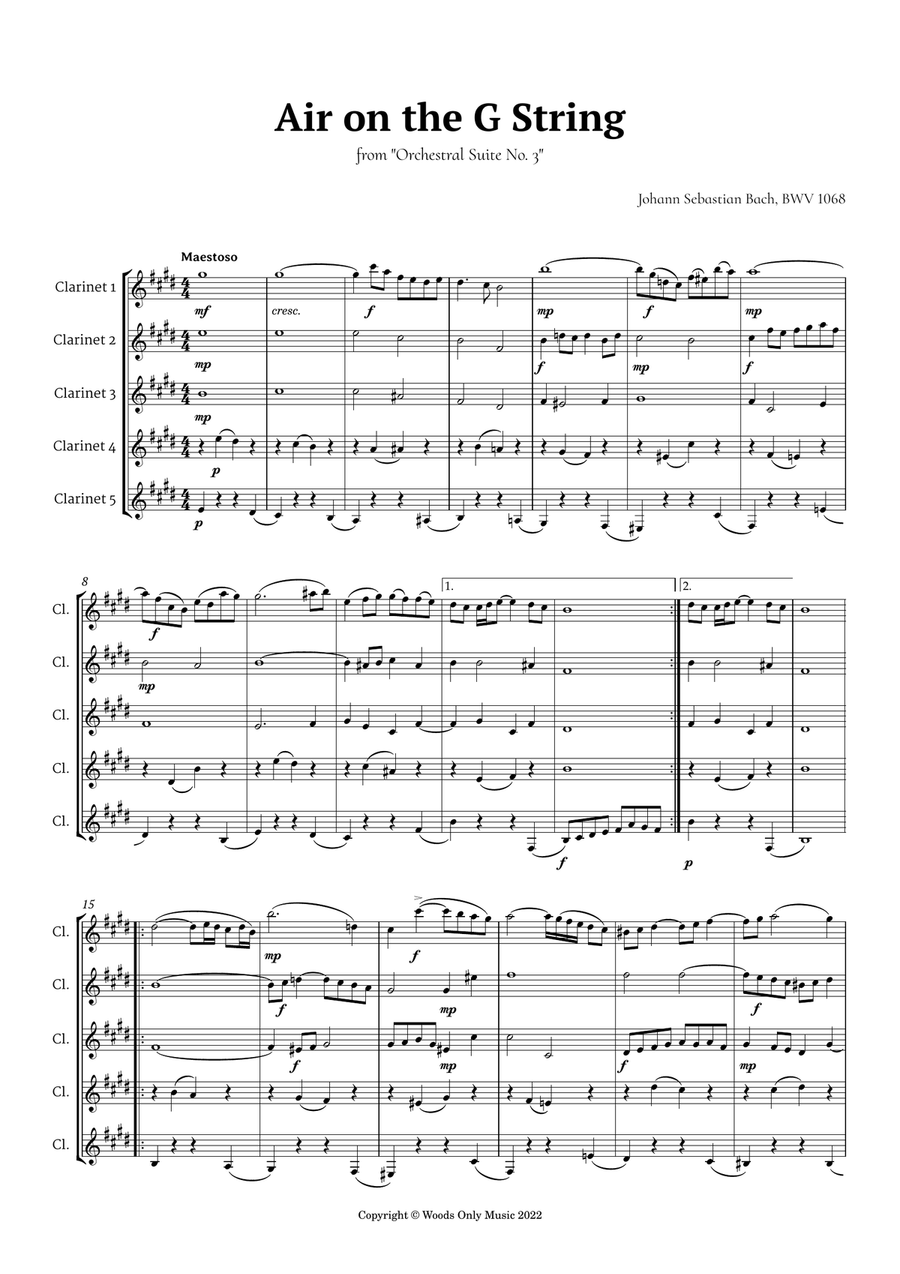 5 Famous Songs by Bach for Clarinet Quintet Clarinet Quintet scores gallery preview page 3