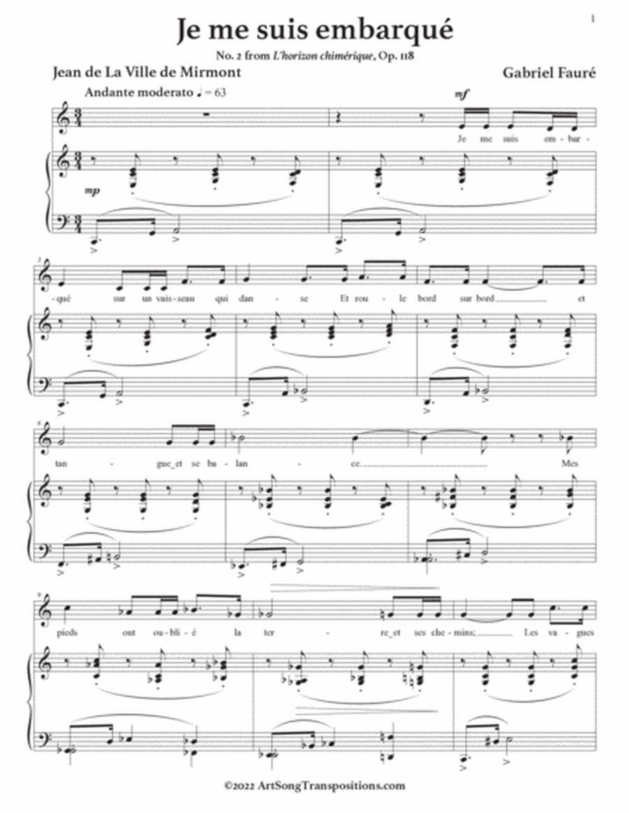 FAURÉ: Je me suis embarqué, Op. 118 no. 2 (transposed to C major)