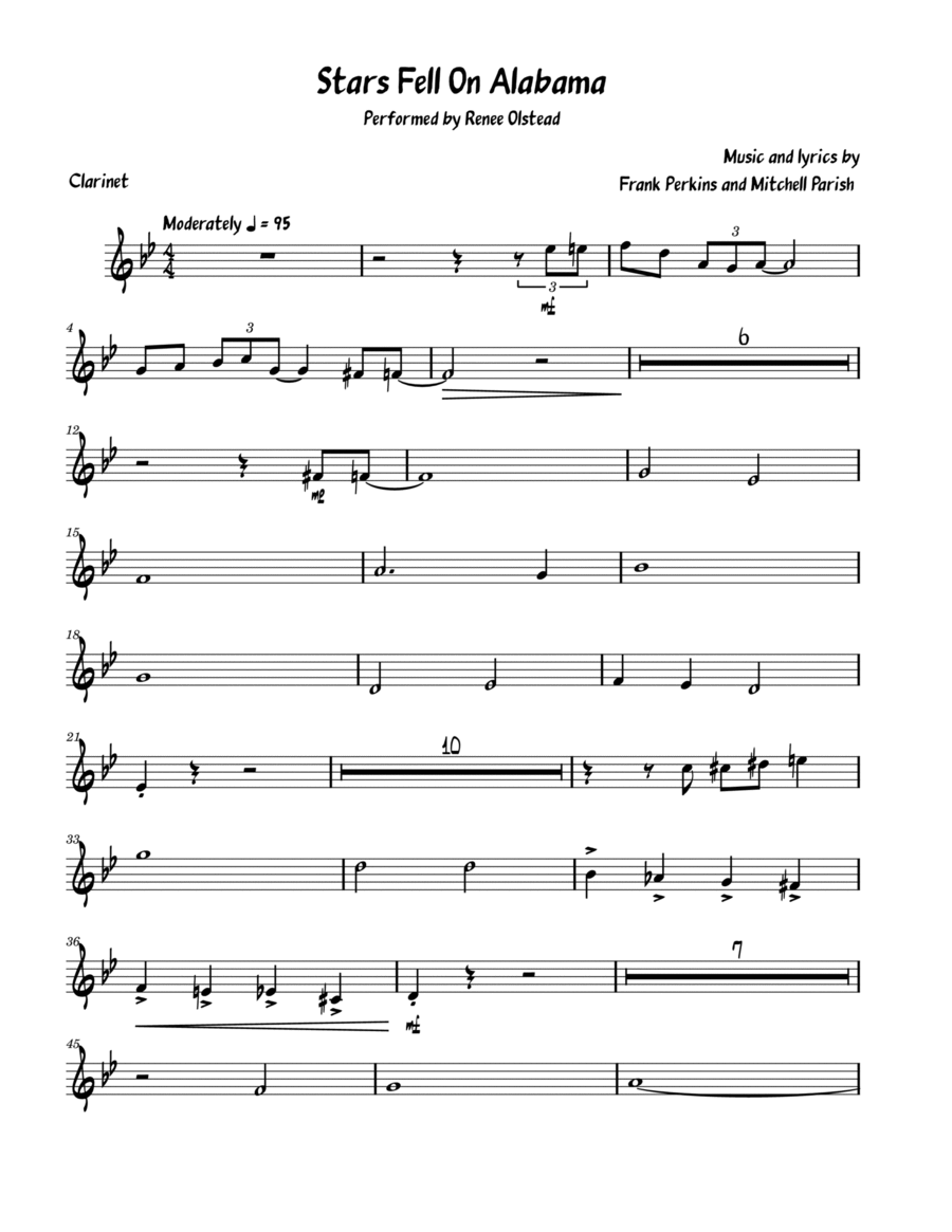 Stars Fell On Alabama B-Flat Clarinet scores gallery preview page 1