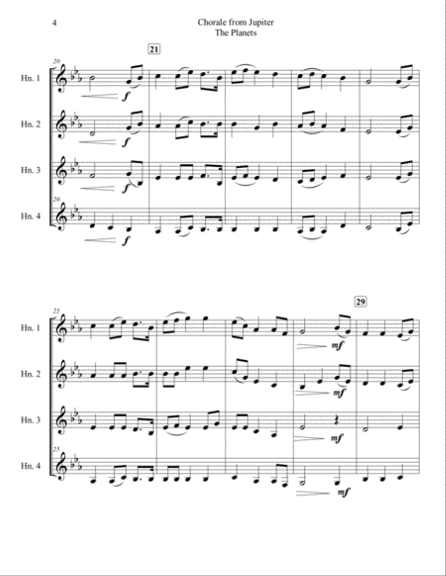 Chorale from Jupiter for French Horn Quartet Chorale from Jupiter for French Horn Quartet French Horn Quartet scores gallery preview page 4