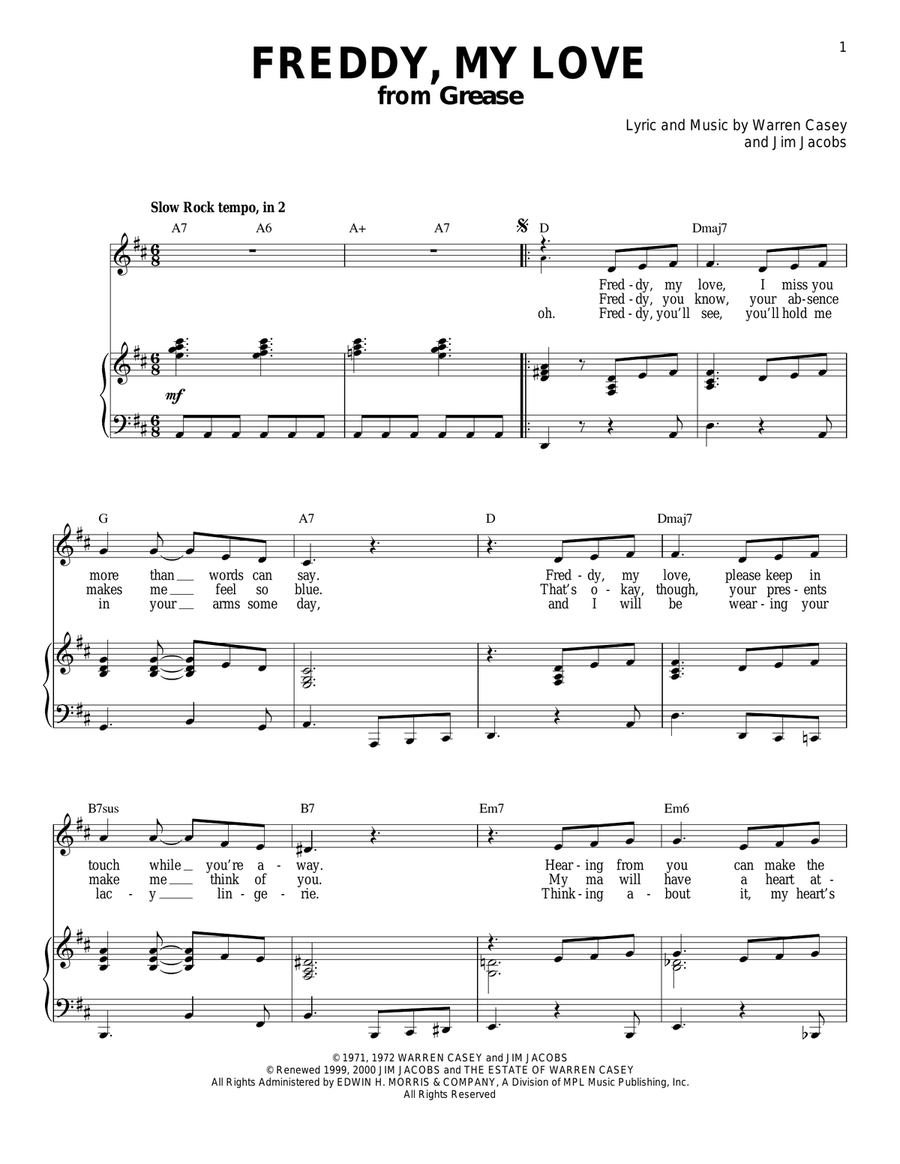 Freddy, My Love Freddy, My Love Piano, Vocal scores gallery preview page 1