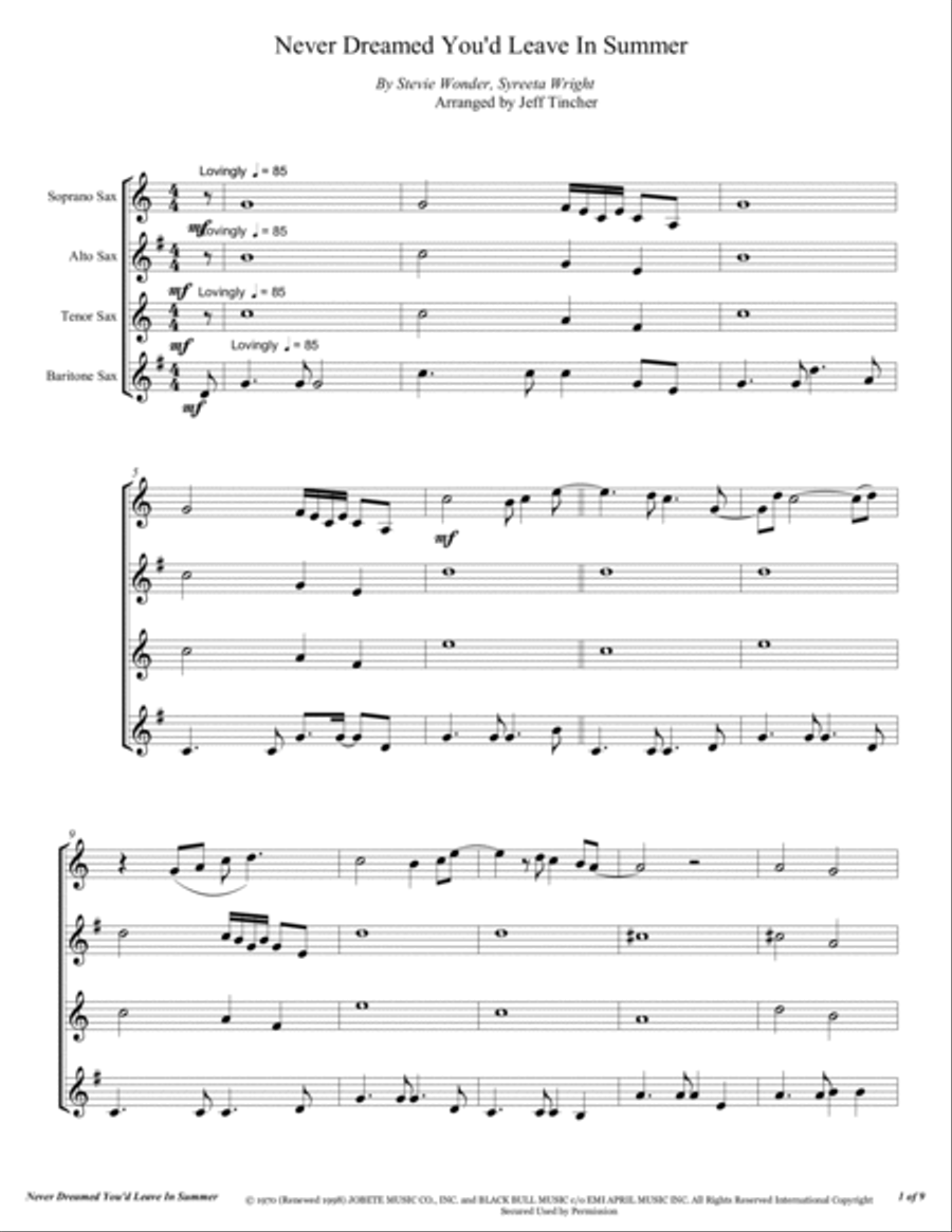 Never Dreamed You'd Leave In Summer Woodwind Quartet scores gallery preview page 2