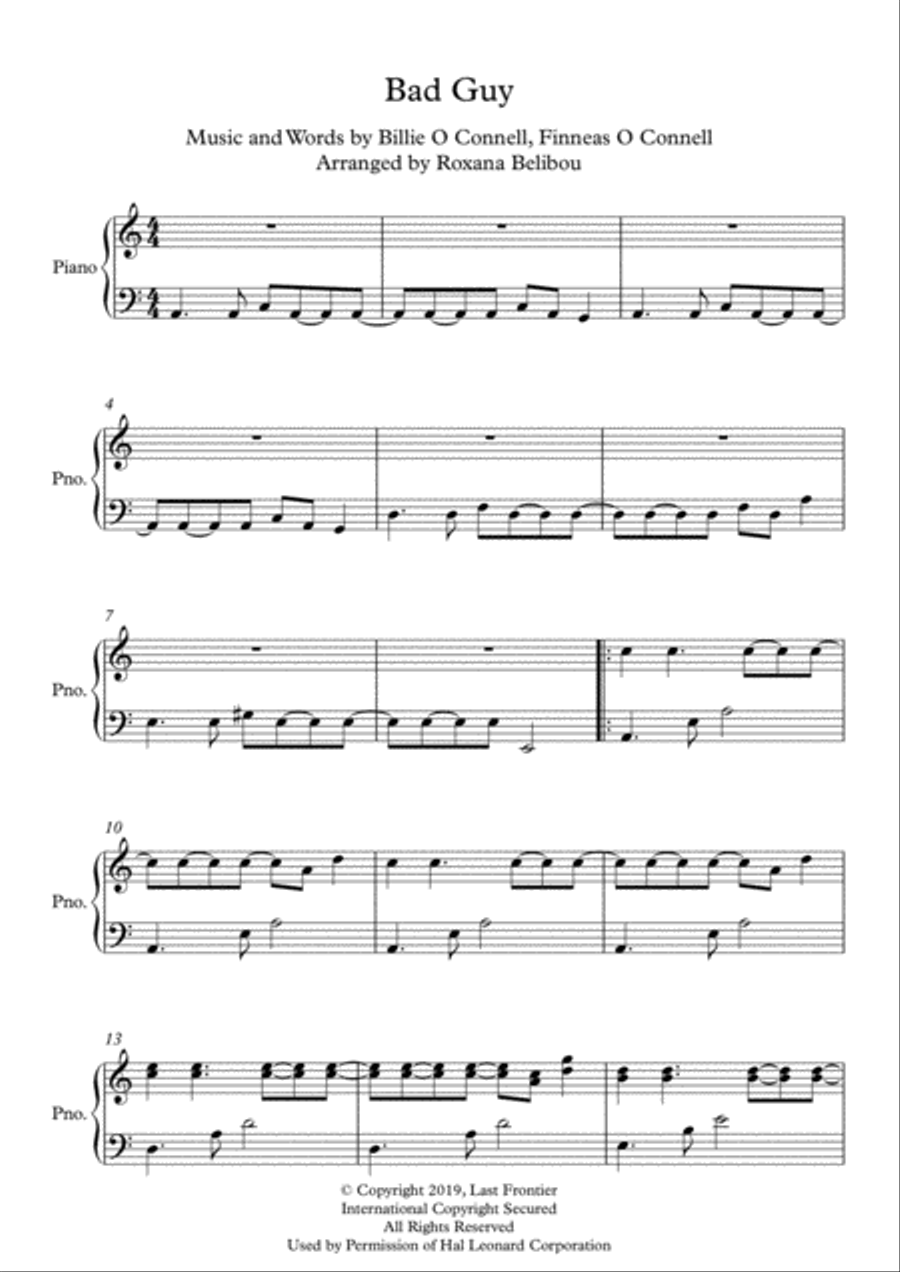Bad Guy Piano Solo scores gallery preview page 1