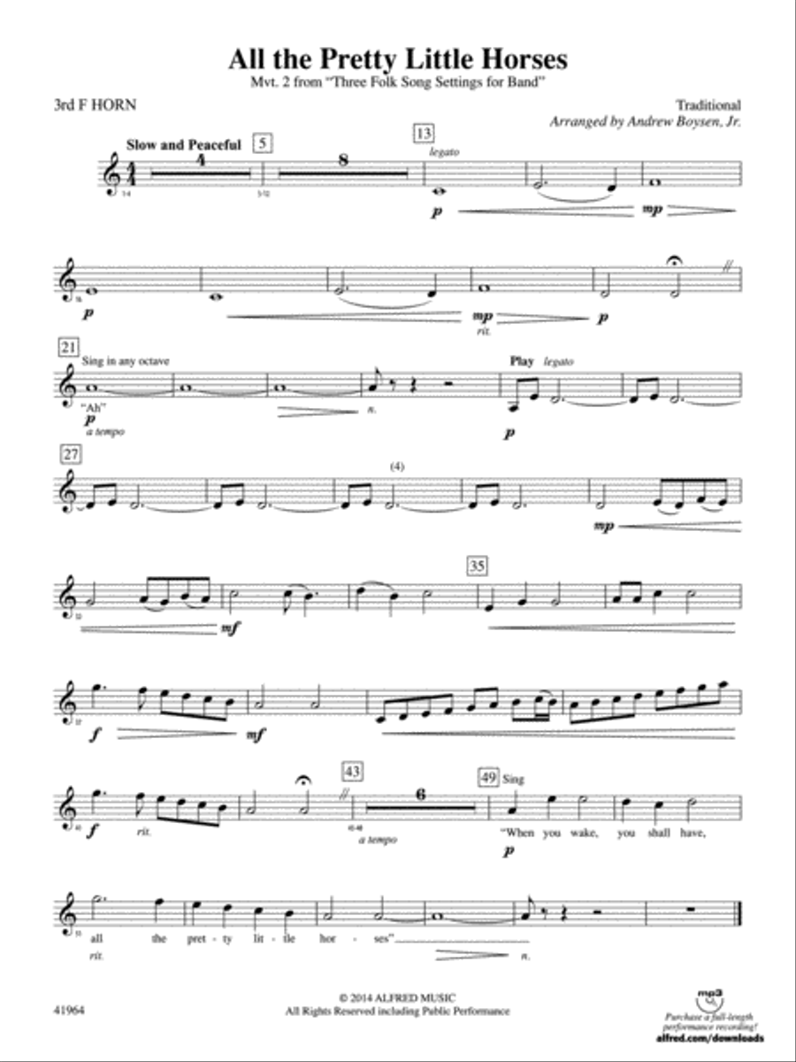 All the Pretty Little Horses: 3rd F Horn Concert Band scores gallery preview page 1