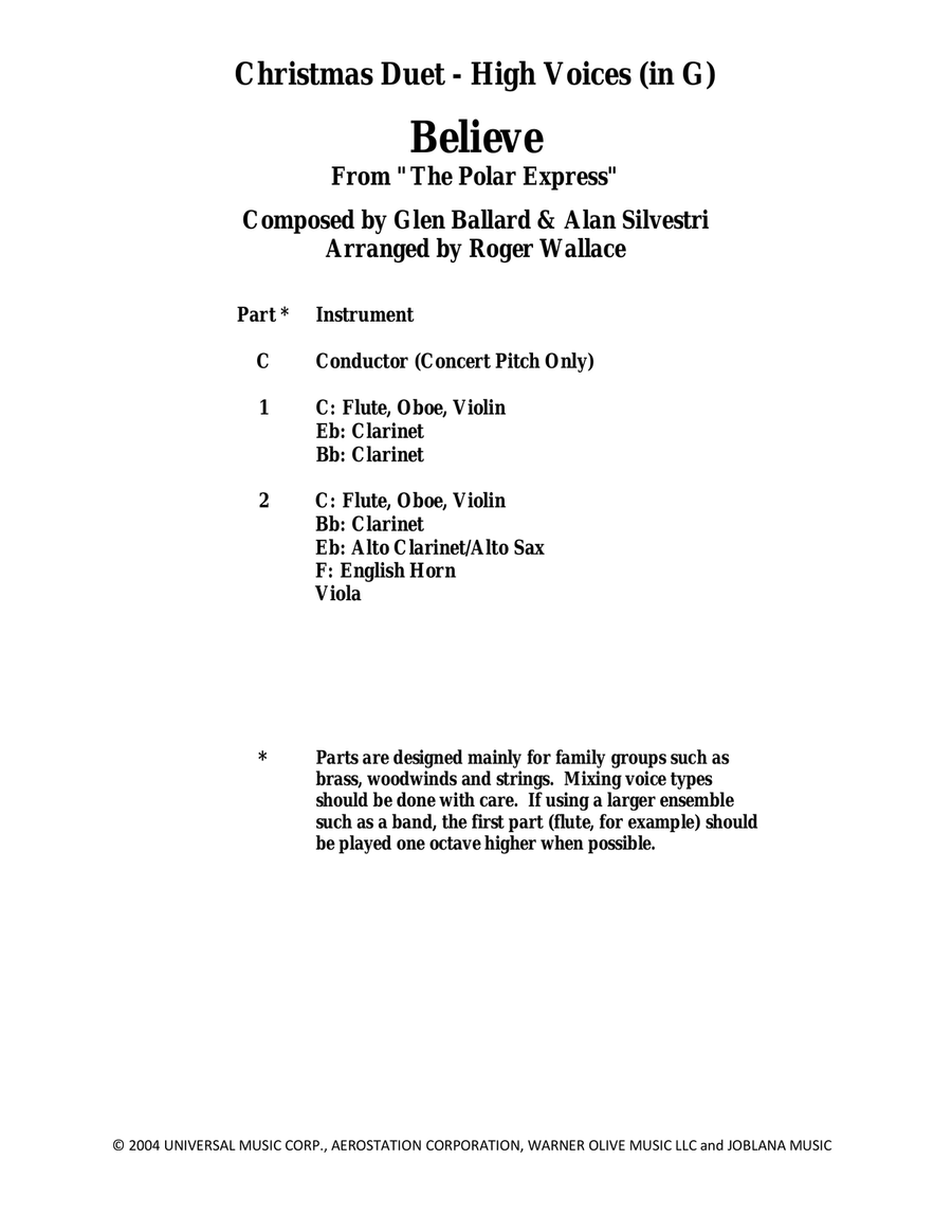 Believe Clarinet Duet scores gallery preview page 1