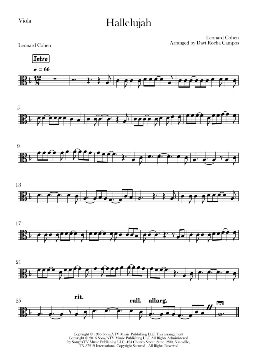 Hallelujah Viola Solo scores gallery preview page 1