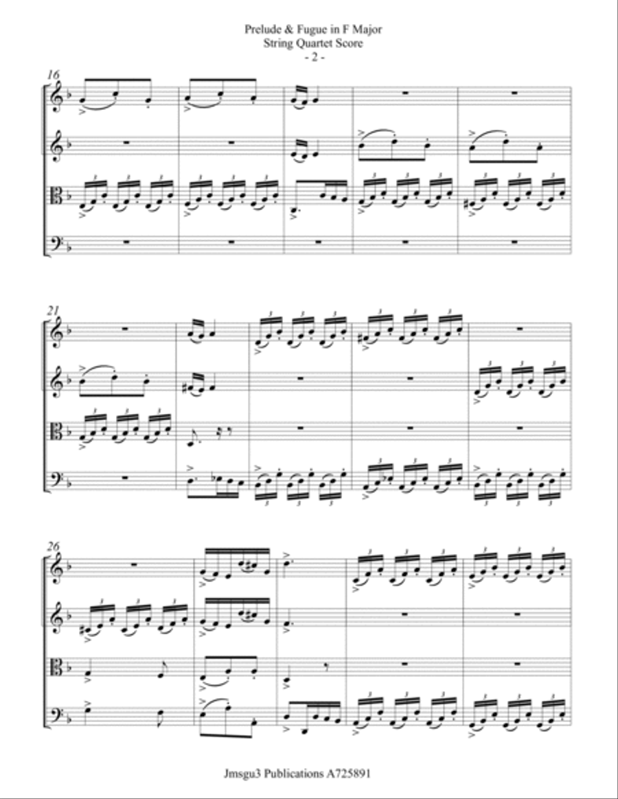 Bach: Prelude & Fugue in F Major BWV 556 for String Quartet String Quartet scores gallery preview page 2