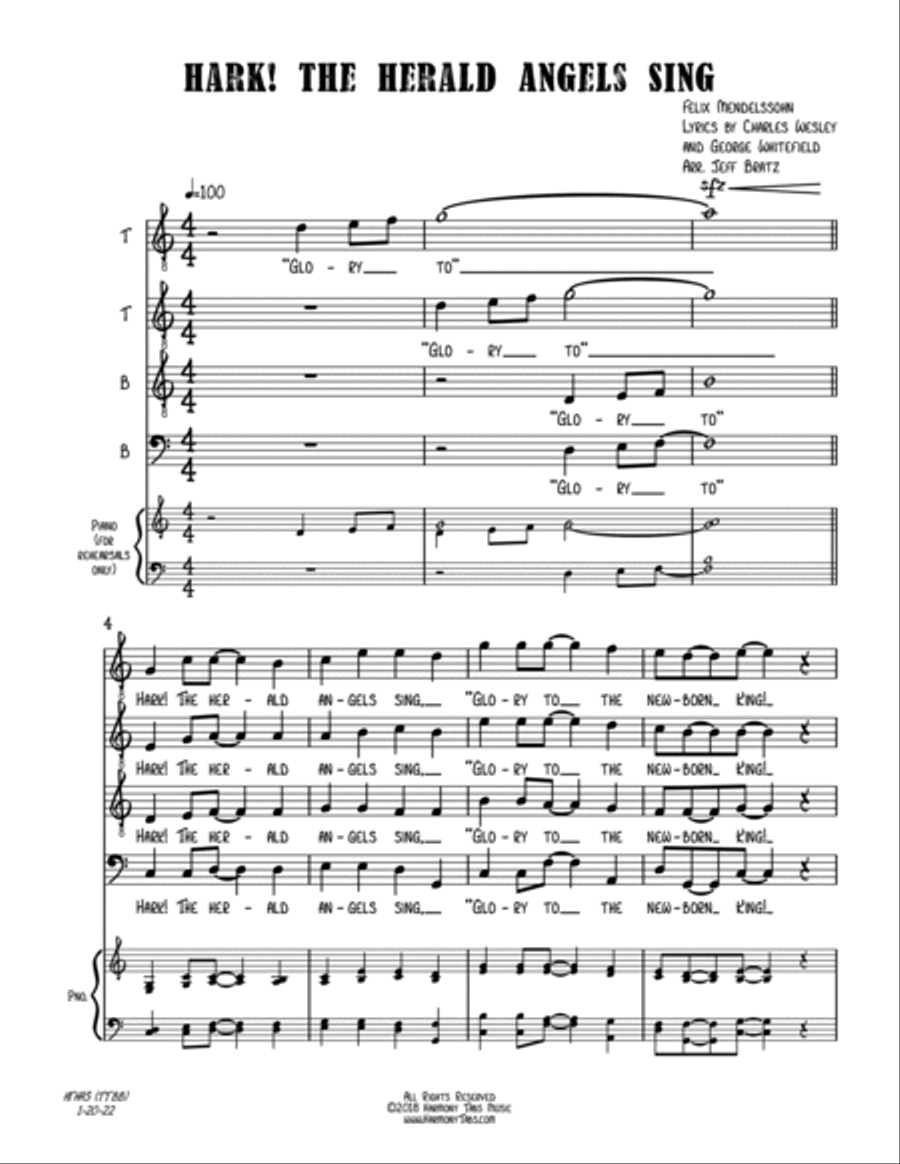 Hark! The Herald Angels Sing (TTBB A Cappella) TTBB scores gallery preview page 2