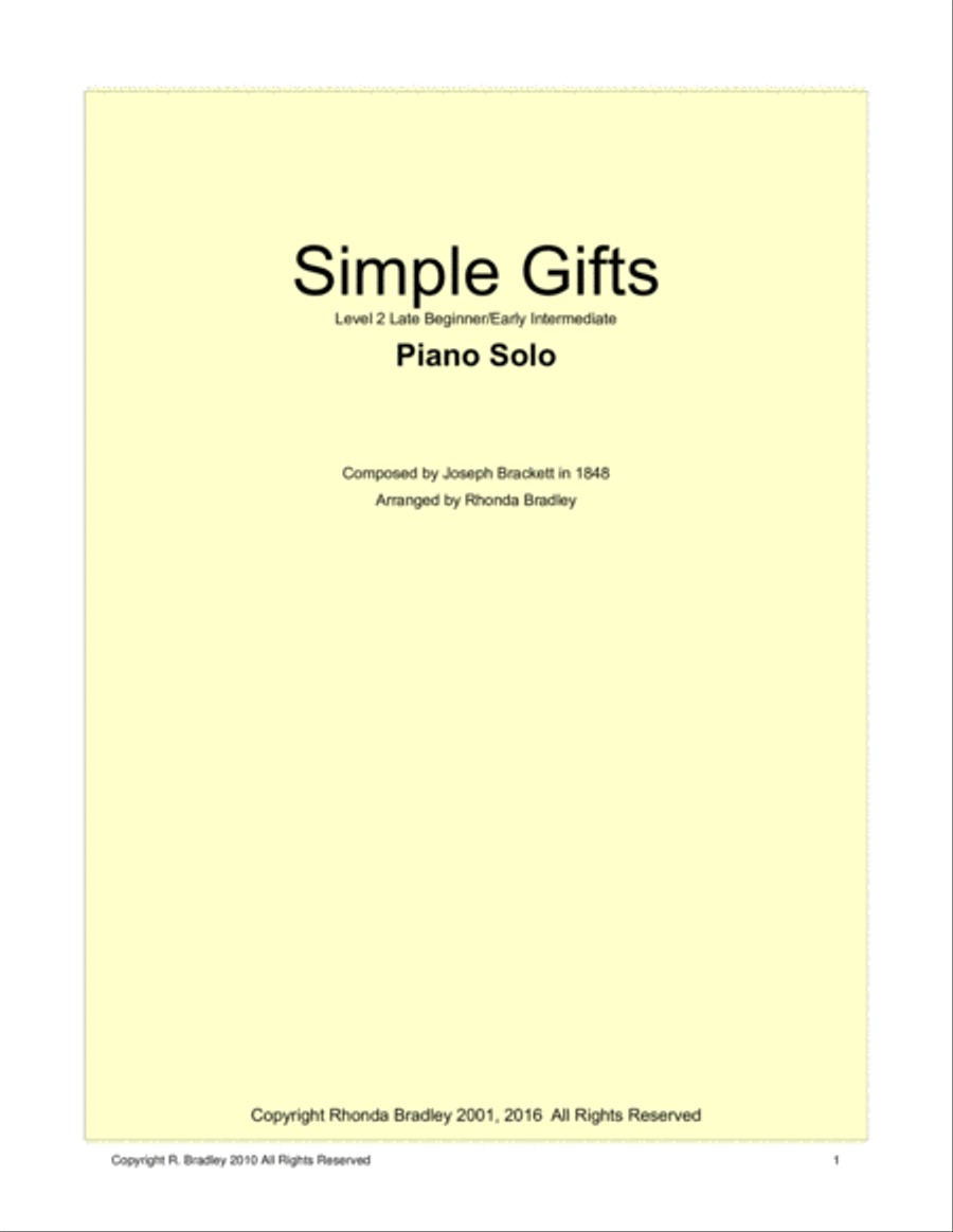 Simple Gifts Piano Solo Intermediate level Piano Solo scores gallery preview page 1