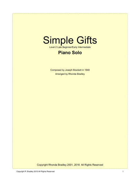 Simple Gifts Piano Solo Intermediate level image number null