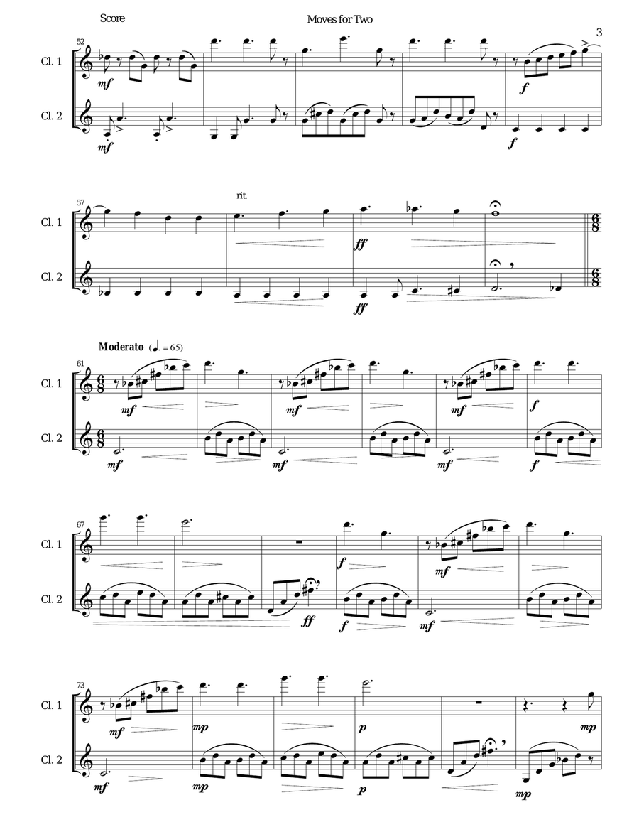 Moves for Two for 2 B flat clarinets Clarinet Duet scores gallery preview page 3