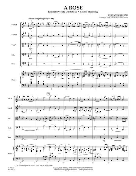 A Rose (Chorale Prelude on "Behold, a Rose Is Blooming") - Full Score