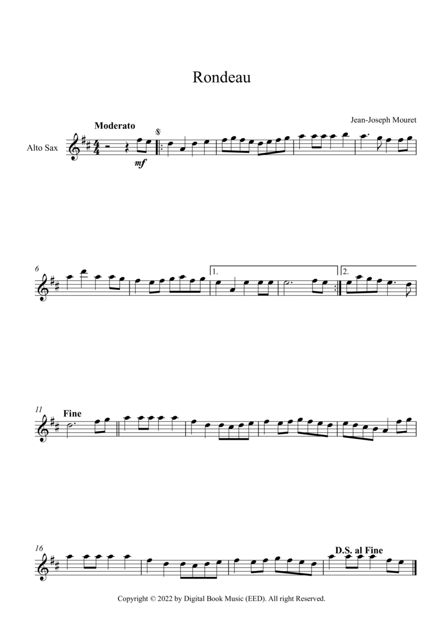 Rondeau - Jean-Joseph Mouret (Alto Sax) Alto Saxophone scores gallery preview page 1