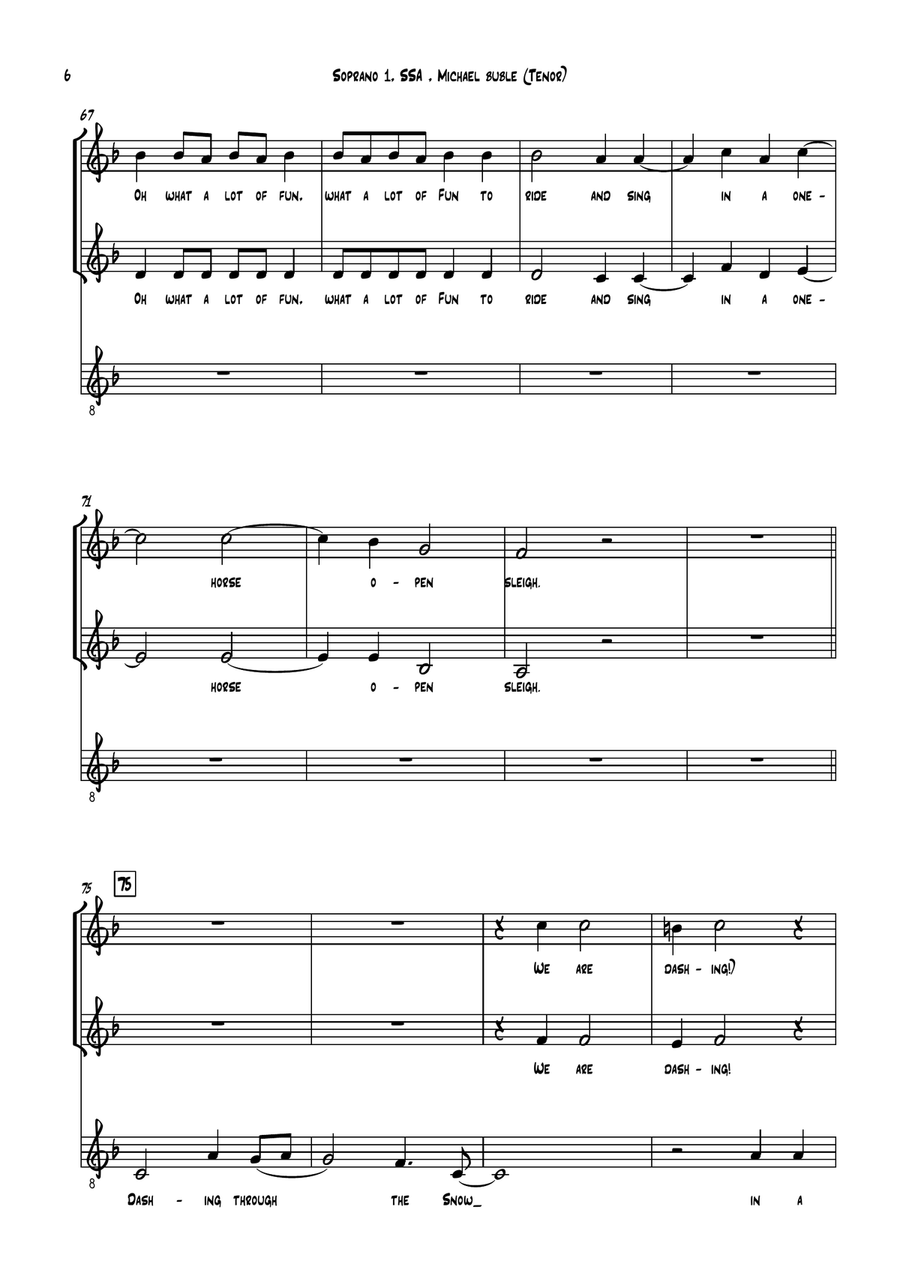 Michael Bublé - Jingle Bells (ft. The Puppini Sisters) - for SSA and Tenor solo SSA scores gallery preview page 6