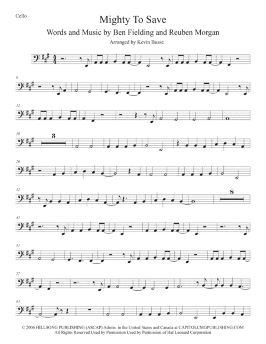 Mighty To Save Cello Solo scores gallery preview page 1