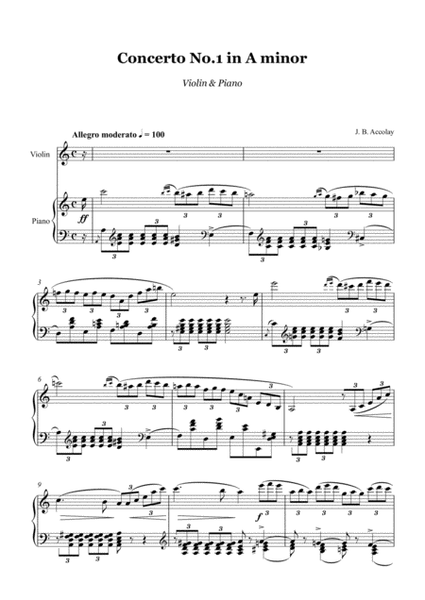 Accolay - Violin Concerto No.1 A minor - Violin and Piano - score and parts image number null