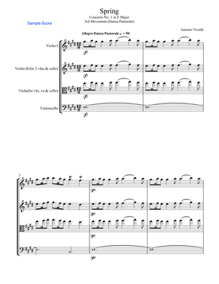 Book cover for SPRING (La Primavera), 3rd. Mov., Danza Pastorale, String Trio, Intermediate Level for 2 violins and