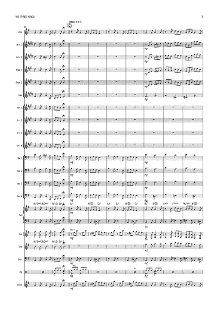 We Three Kings Vocal with Big Band Traditional Key of G Jazz Ensemble scores gallery preview page 3