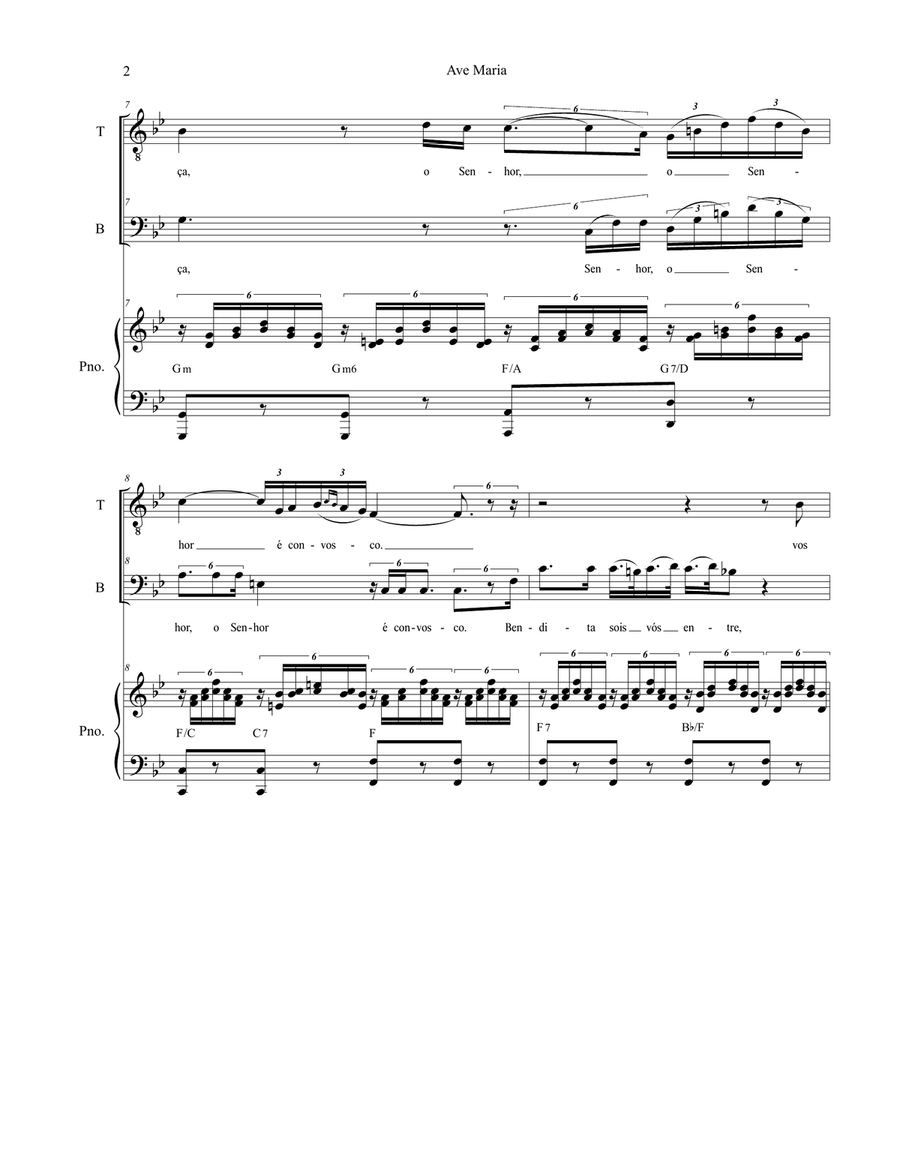 Ave Maria (Portuguese Lyrics - for 2-part choir (TB) - High Key - Piano Accompaniment) TB scores gallery preview page 3