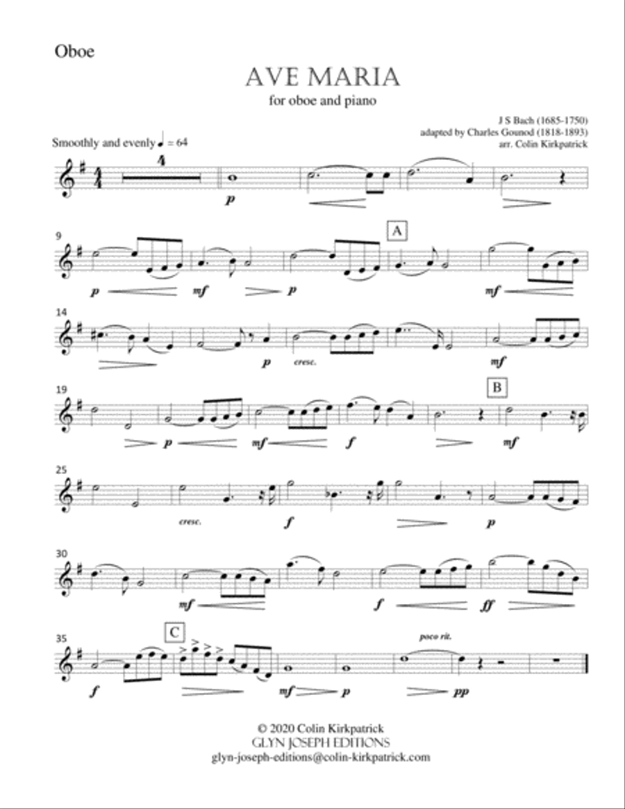 Bach-Gounod: Ave Maria for Oboe and Piano Piano scores gallery preview page 2