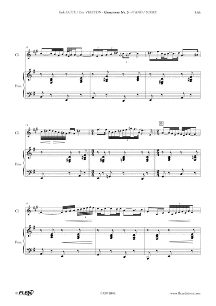 Gnossienne No. 5 B-Flat Clarinet scores gallery preview page 3