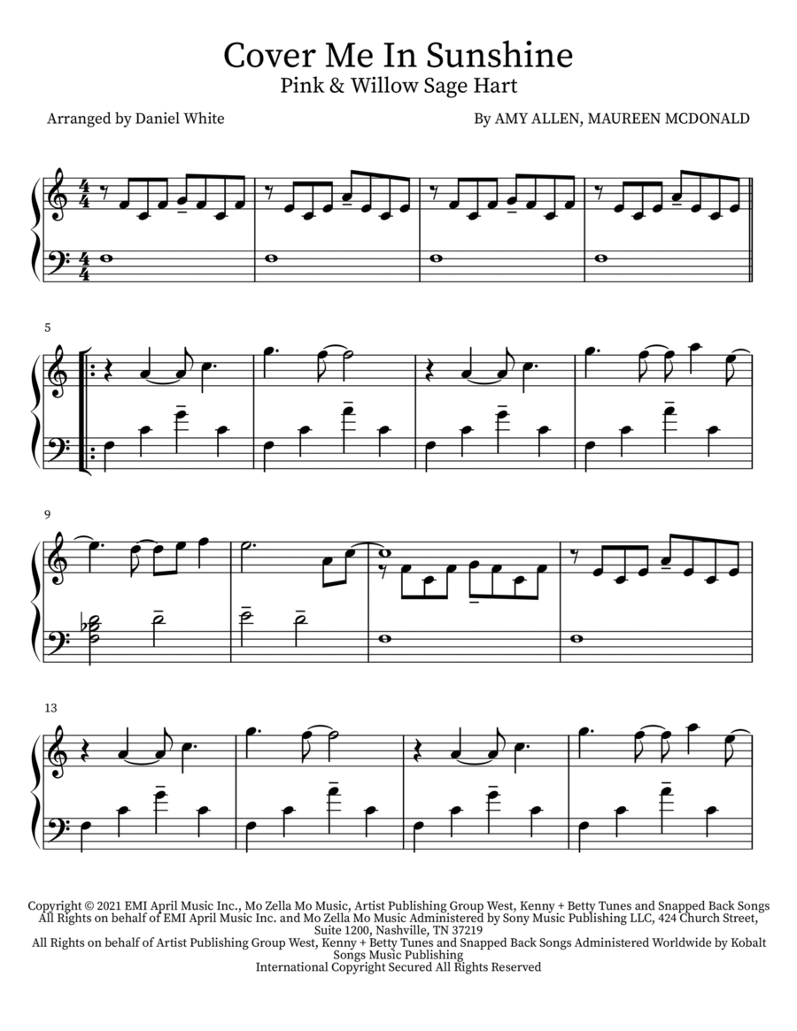 Cover Me In Sunshine Piano Solo scores gallery preview page 1