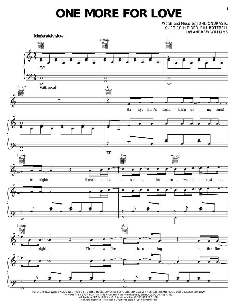 One More For Love One More For Love Piano, Vocal, Guitar scores gallery preview page 1
