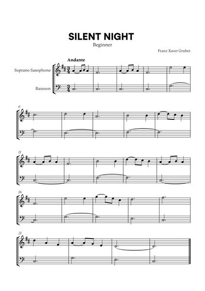 Silent Night (Beginner) (for Soprano Saxophone and Bassoon) image number null