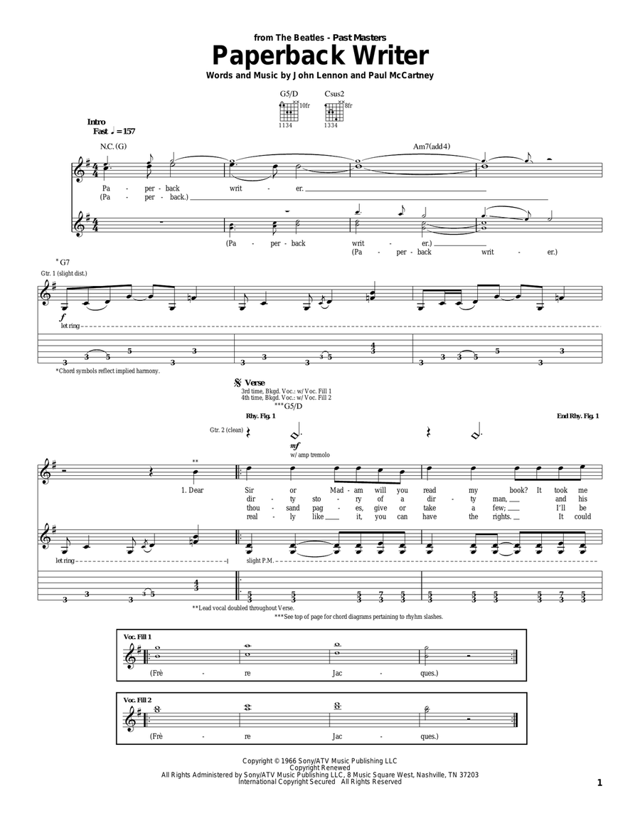 Paperback Writer Acoustic Guitar scores gallery preview page 1