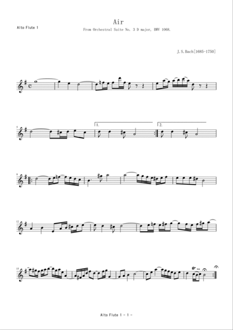 Air from Orchestral Suite No. 3 D major, BWV 1068. Woodwind Quintet scores gallery preview page 2