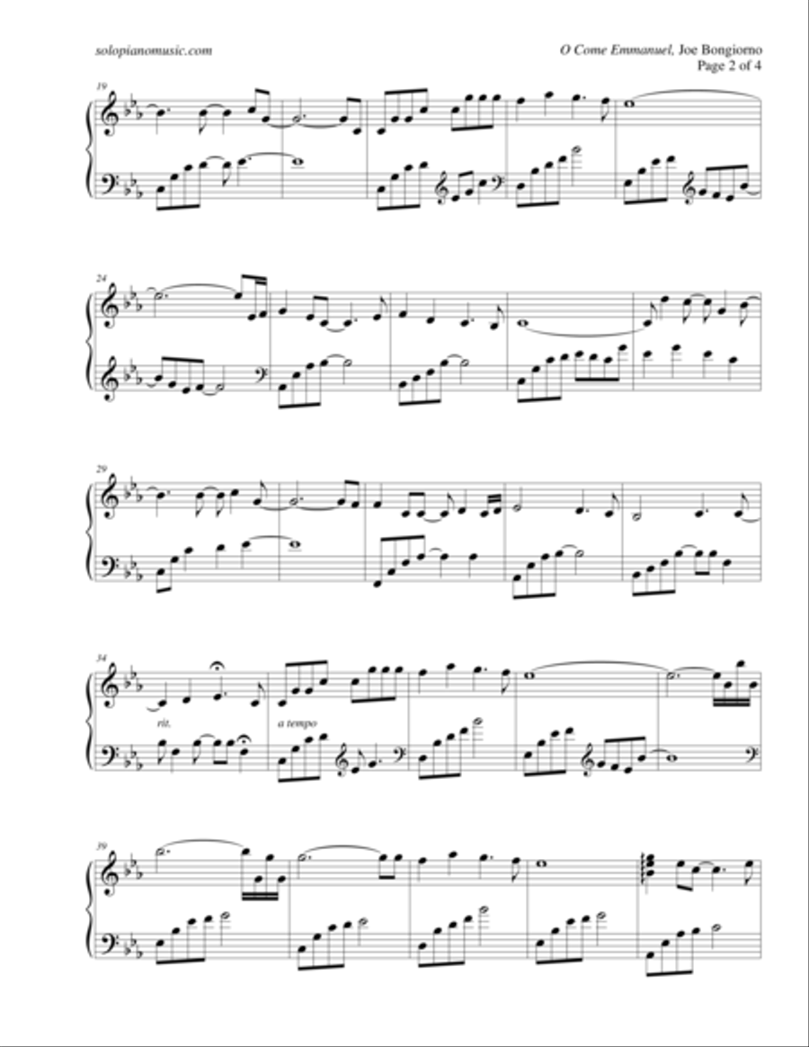 O Come Emmanuel - traditional Christmas - by Joe Bongiorno Piano Solo scores gallery preview page 2
