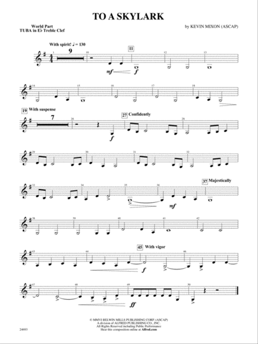 To a Skylark: (World Part) E-flat Tuba T.C. Concert Band scores gallery preview page 1