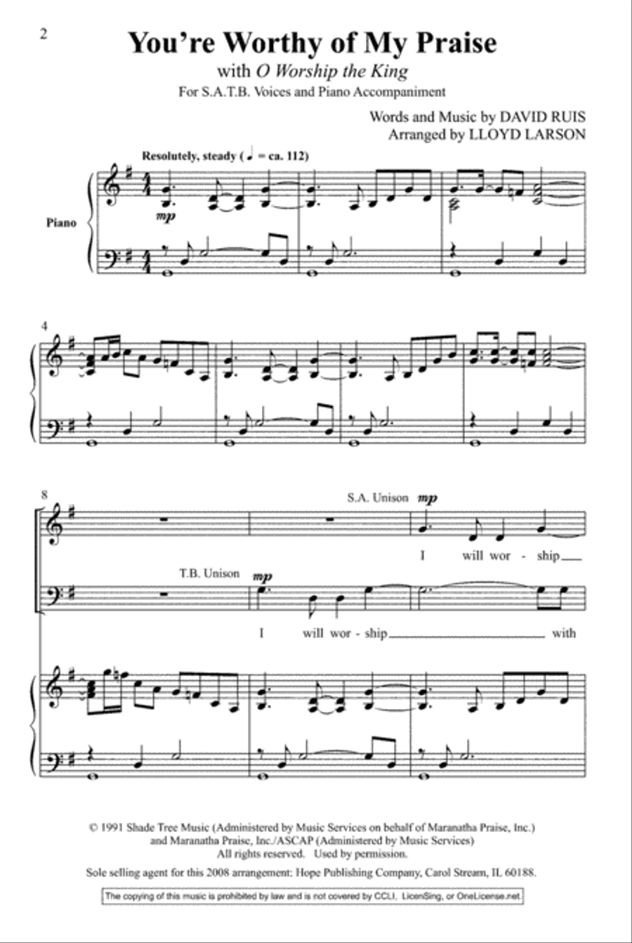 You're Worthy of My Praise with O Worship the King 4-Part scores gallery preview page 2